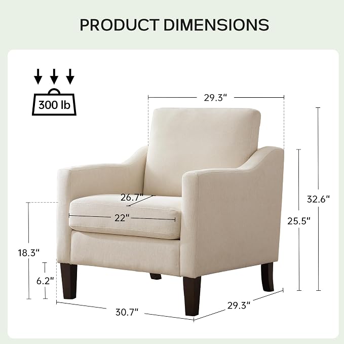 VKNOW Mid-Century Accent Chairs Set of 2, No Tools Assembly Required, Modern Upholstered Polyester Armchairs for Living Room & Bedroom, Comfortable Reading Chairs with Wood Legs, Beige