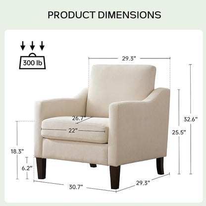 VKNOW Mid-Century Accent Chairs Set of 2, No Tools Assembly Required, Modern Upholstered Polyester Armchairs for Living Room & Bedroom, Comfortable Reading Chairs with Wood Legs, Beige