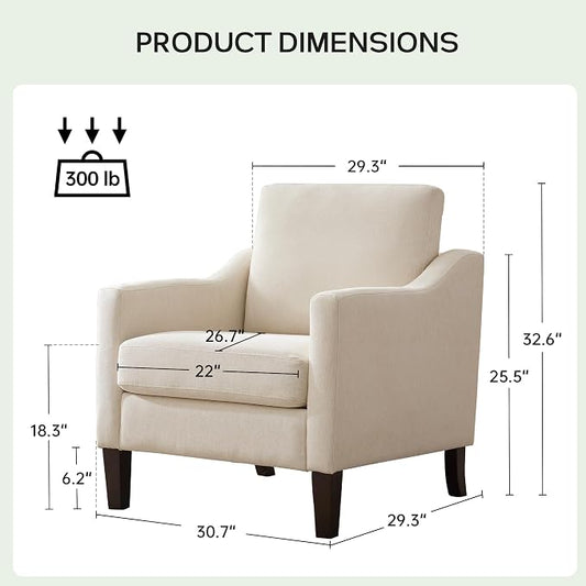 VKNOW Mid-Century Accent Chair, No Tools Assembly Required, Modern Upholstered Polyester Armchair for Living Room,Comfy Reading Accent Chairs with Wood Legs for Bedroom, Beige