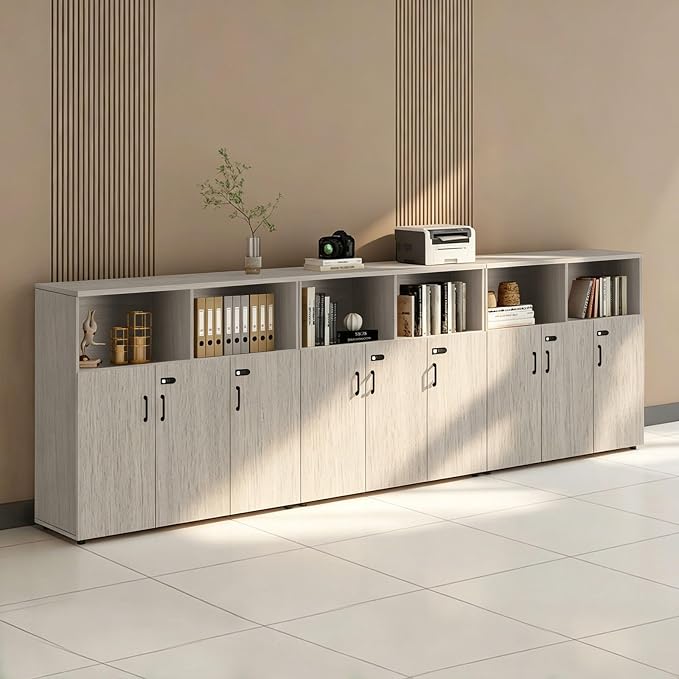 File Cabinet with Password Lock, Wood Lateral Filing Cabinet for Letter/A4 Files, 3 Drawer with Door, Printer Stand with Open Shelves for Home Office