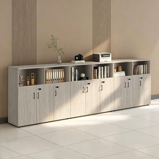 File Cabinet with Password Lock, Wood Lateral Filing Cabinet for Letter/A4 Files, 3 Drawer with Door, Printer Stand with Open Shelves for Home Office