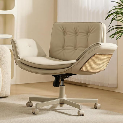 amseatec Criss Cross Chair with Natural Sisal Cat Scratch Pad, 5-Gear Adjustable Armrests, 360° Silent Casters,pet-Friendly Office, Gaming, Leisure, and Make up Vantiy Desk Chair(Cream)