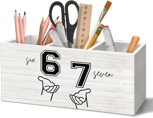 67 Meme Funny Gag Gifts Pen Holder Organizer for Desk Accessories, 6 7 Six Seven Brainrot Birthday Party Decorations for Stuff Merch Classroom Office Desk Decor