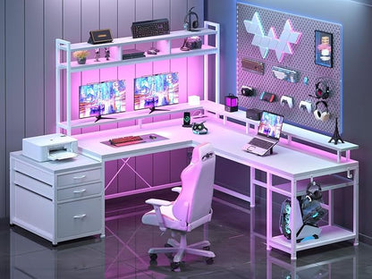 EnHomee 104''L Shaped Desk with 4 Layouts,Outlet for Two Person Home Office | 4 Layout Sizes 64''–104'', Multi-Room Compatibility, 4 AC+2 USB Outlet, Multi-Monitor Stand, Simultaneous Work and Charging