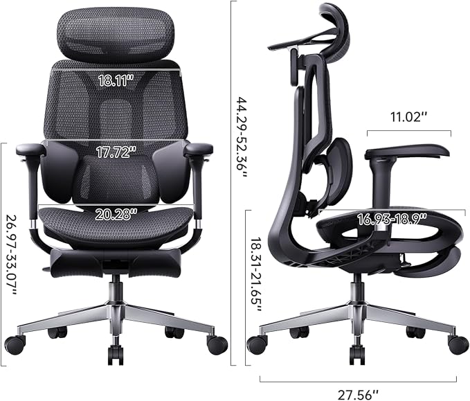 Hbada E3 Air 2026 Ergonomic Office Chair, 3-Zone Lumbar Support, Comfy Home Office Chair with Auto Recline, 4D Headrest & Armrests, 140° Tilt for Work & Relax with Footrest, Black with Footrest