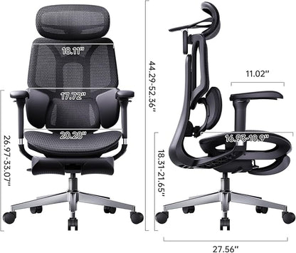 Hbada E3 Air 2026 Ergonomic Office Chair, 3-Zone Lumbar Support, Comfy Home Office Chair with Auto Recline, 4D Headrest & Armrests, 140° Tilt for Work & Relax with Footrest, Black with Footrest