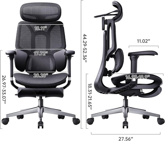 Hbada E3 Air 2026 Ergonomic Office Chair, 3-Zone Lumbar Support, Comfy Home Office Chair with Auto Recline, 4D Headrest & Armrests, 140° Tilt for Work & Relax with Footrest, Black with Footrest