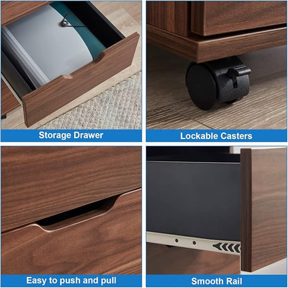 Farini 3-Drawer Vertical Filing Cabinet Rolling Wood Mobile File Cabinets Under Desk for Home Office with Casters,Brown,Fully-Assembled