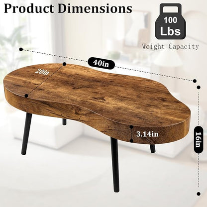 Coffee Tables for Living Room Mid-Century Small Coffee Table Wood Framed Cloud Shaped Center Table Easy Assembly Portable Furniture for Bedroom Apartment Reception Room Retro Brown