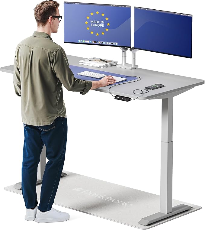 Desktronic HomeOne Standing Desk 60x30 — Ergonomic Sit Stand Home Office Desk, Made in Europe, Electric Dual Motor Height Adjustable, USB & USB-C Charging, Wobble-Free, Touchscreen, 3 Memory Presets