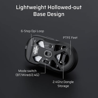 LTC GM024 Tri-Mode Wireless Gaming Mouse, 59g Ultra-Light Ergonomic Gaming Mouse 2.4Ghz/BT/Wired, 6-Level DPI 8000 Max, 1000Hz, 5 Programmable Buttons, Pro Software