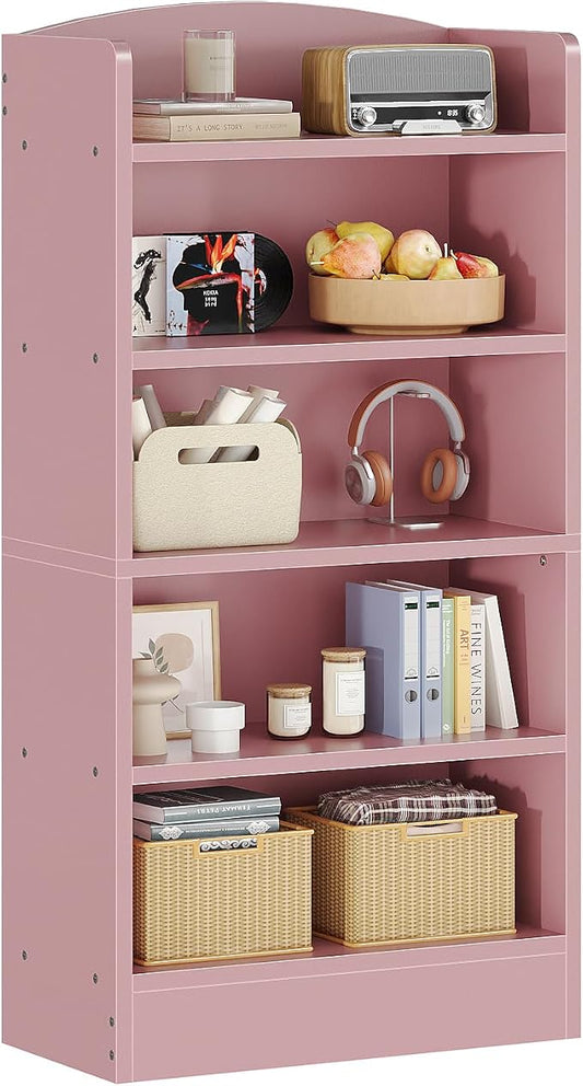 ALISENED 5-Tier Bookcase, Open Bookshelves and Bookcases with Storage Shelves, Floor Standing Unit, Display Storage Shelves for Bedroom Library Living Room Home Office, Pink