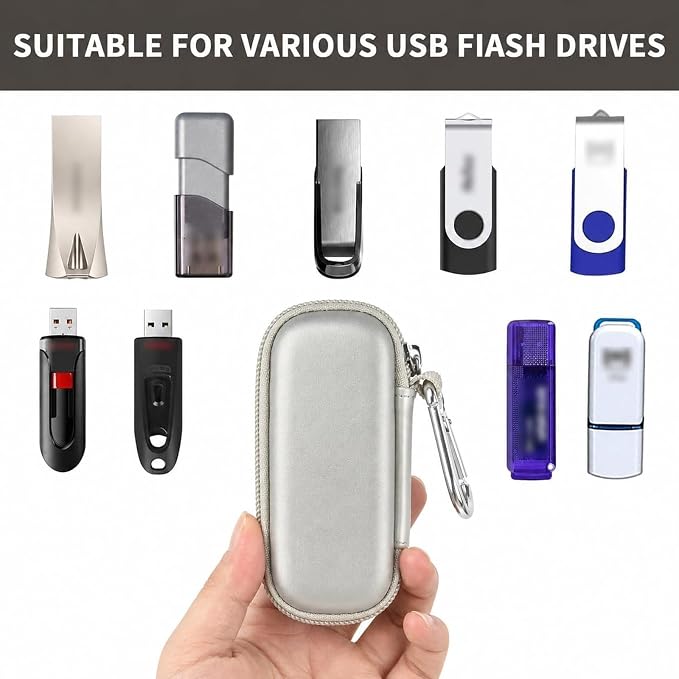 USB Flash Drive Case, SD Card Holder Compatible with Thumb Drive, Memory Cards, SDXC SDHC Storage Bag, Electronic Accessories Organizer for SanDisk for Samsung for Inland (Sliver)