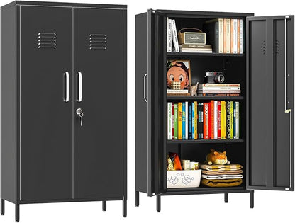 erosoei 47.24" H Metal Locker Storage Cabinet, Office Locker with 3 Adjustable Shelves, Steel Cabinet with 2 Doors, High Leg Organizer for Home Office, Kitchen, Living Room, Bedroom and Bathroom.