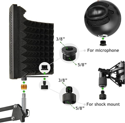 Microphone Isolation Shield with Mic Stand and Pop Filter, Foldable Sound Shield for Most Condenser Microphone Recording Equipment Studio, High Density Absorbent Foam to Filter Vocal by Frgyee