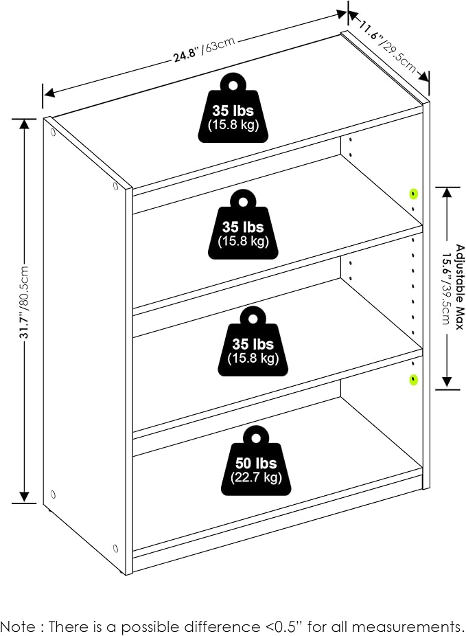 Furinno GEHRY Book Shelf, 3-Tier Small Bookshelf, Bookcase with Adjustable Shelves, 11.6 x 24.8 x 31.6, for Organization and Storage, for Living Room, Bedroom, Home Office, Amber Pine