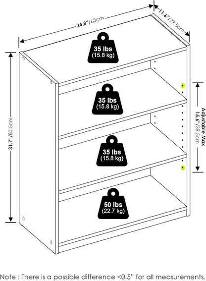 Furinno GEHRY Book Shelf, 3-Tier Small Bookshelf, Bookcase with Adjustable Shelves, 11.6 x 24.8 x 31.6, for Organization and Storage, for Living Room, Bedroom, Home Office, Amber Pine
