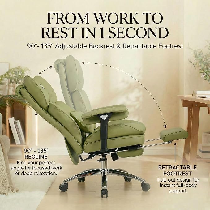 Efomao Big & Tall Desk Chair, Wide Executive Office Chair with Footrest Green