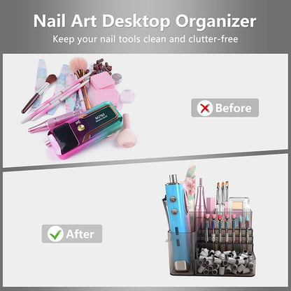 Nail Drill Holder, 21 Holes Nail Drill Machine & Bits Storage Box, Acrylic Nail Drill Bit Holder Professional Nail Tools Organizer, Nail Desk Organizer for Nail Tech (Gray)
