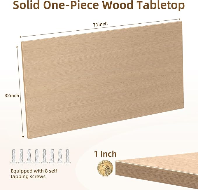 Universal Solid One-Piece Wood Table Top, 71"x32"x1" Workbench Top - Rectangular Particle Board for Standing Desk, Home Office Desk Countertop DlY, Washer Dryer, Coffee, Bar Tabletop