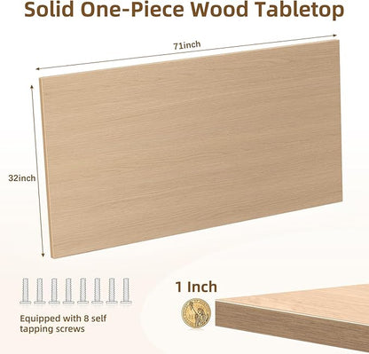 Universal Solid One-Piece Wood Table Top, 71"x32"x1" Workbench Top - Rectangular Particle Board for Standing Desk, Home Office Desk Countertop DlY, Washer Dryer, Coffee, Bar Tabletop