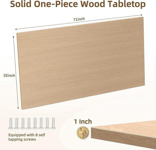Universal Solid One-Piece Wood Table Top, 71"x32"x1" Workbench Top - Rectangular Particle Board for Standing Desk, Home Office Desk Countertop DlY, Washer Dryer, Coffee, Bar Tabletop