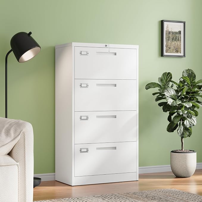 Letaya 4 Drawer File Cabinets with Lock,Metal Lateral Filing Storage Cabinet Printer Stand,White Steel Home Office Cabinet for Hanging Files Letter/Legal/A4 Size (White, H51.73×W28.35×D15.74)