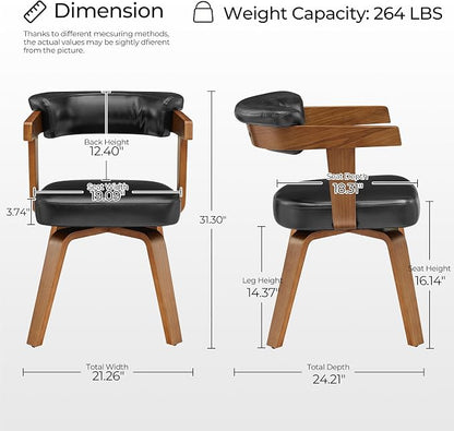 Art Leon Home Office Desk Chair - Mid Century Modern Chair, Faux Leather Office Chair No Wheels, Comfy Accent Arm Chair with Wood Legs for Small Spaces Living Room Bedroom Study, Black/Walnut