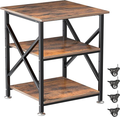 Printer Stand, 23.6 x 23.6 Inches Large Printer Stand with Adjustable Storage Shelf, 3 Tier Printer Table for Home Office, Rolling Printer Cart with Industrial Wheels, Mini Fridge Stand Table, Vintage