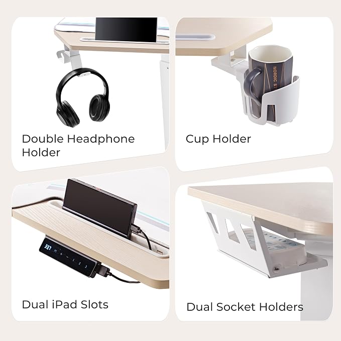 EUREKA ERGONOMIC Standing Desk, 72" Electric Adjustable Height Desk,Wing Shaped Computer Desk Large Music Studio Table, Dual Motor&Slot, Maple