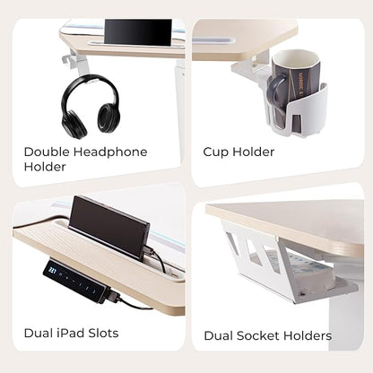 EUREKA ERGONOMIC Standing Desk, 72" Electric Adjustable Height Desk,Wing Shaped Computer Desk Large Music Studio Table, Dual Motor&Slot, Maple