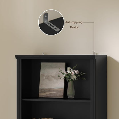 Thacuok Black Bookshelf, 75" Tall Bookcase, 6 Tier Adjustable Storage Shelves, Book Shelf with Anti-Tipping Device, Floor Standing Modern Display Rack for Living Room, Bedroom, Office