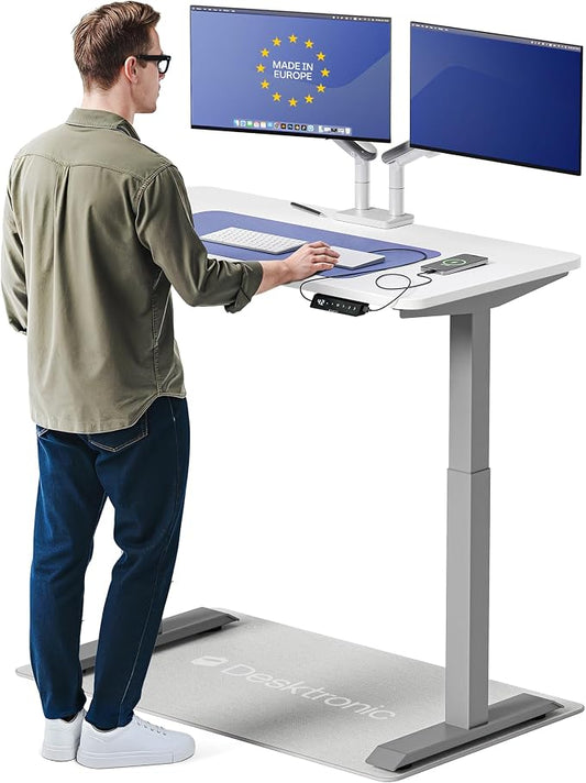 Desktronic HomeOne Standing Desk 48x24 — Ergonomic Sit Stand Home Office Desk, Made in Europe, Electric Dual Motor Height Adjustable, USB & USB-C Charging, Wobble-Free, Touchscreen, 3 Memory Presets