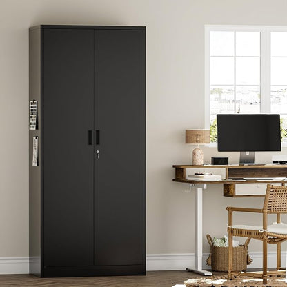 Metal Garage Storage Cabinets,71” Tall Metal Storage Cabinet with Lock and 5 Adjustable Shelves, Locking Cabinets for Office, Home, Garage, Warehouse 71" H x 32" W x 16" D (Black)