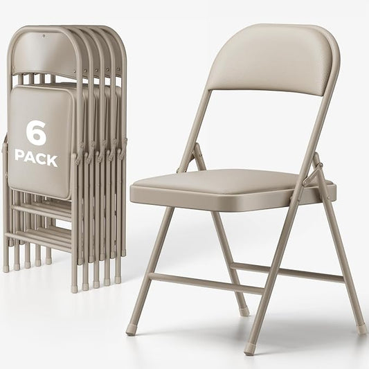 6 Pack Folding Chairs, PU Leather Folding Dining Chairs with Padded Cushion Seat & Back, Indoor Outdoor Folding Chair Set for Home Office, Parties, Events, Wedding, Extra Guest Seating