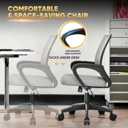 Magshion Ergonomic Office Chair Pack of 2, Mid-Back Mesh Desk Chair, Adjustable Swivel Computer Chair with Lumbar Support & Breathable Backrest for Gaming, Work, Study, 300 Lbs Capacity, Light Gray