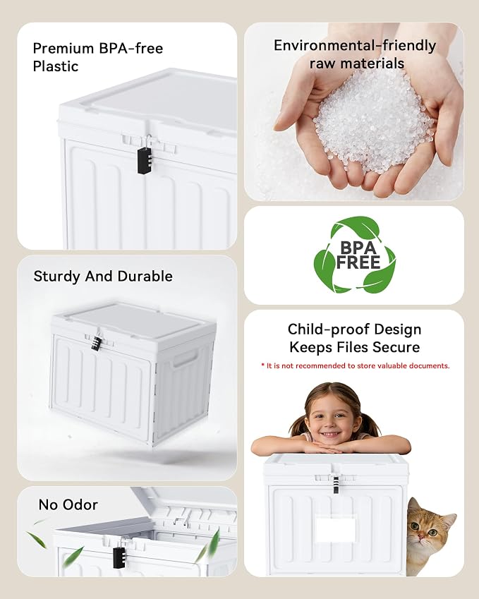 Small File Cabinet,Plastic File Box with Lid for Letter Size Hanging File Folders, Easy Carry Filling Box for Home, Office, School, Vertical File Cabinets, Stackable Storage Bins (White, 1 Pack)