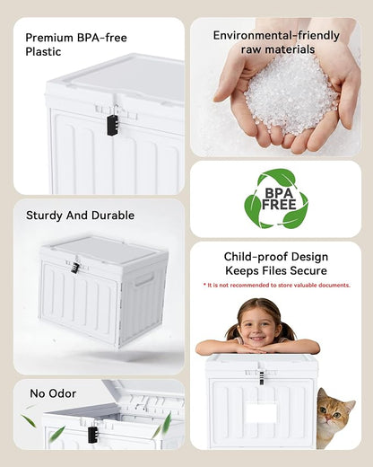 Small File Cabinet,Plastic File Box with Lid for Letter Size Hanging File Folders, Easy Carry Filling Box for Home, Office, School, Vertical File Cabinets, Stackable Storage Bins (White, 1 Pack)