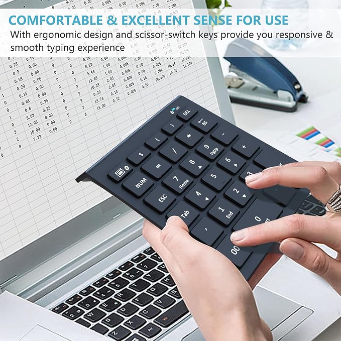Lekvey Bluetooth Number Pad for Laptop, Wireless Numeric keypad, 28 Keys Numpad Number Keypad Bluetooth 10 Keys Number Pad for Laptop, MacBook Air/Pro, iMac, Surface Pro, etc