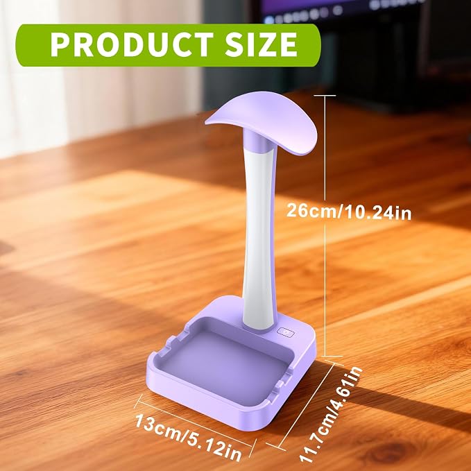 Headphone Stand with Charger,Gaming Headset stand with RGB Light Mode,For Airpod Max Stand,Desk Lamp,Phone Holder,Tablet Holder,desktop organizer,Gifts for Gamers & Music Lover (Purple)