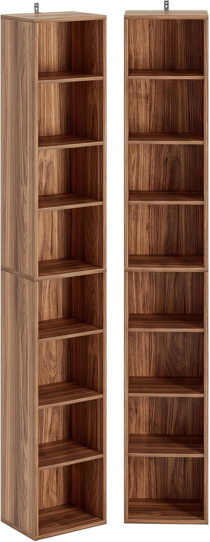 IRONCK Tall Narrow Bookshelf 8 Tiers 71in Set of 2, Compact Corner Bookcase, Easy to Match for Living Room, Office, Study, Bedroom