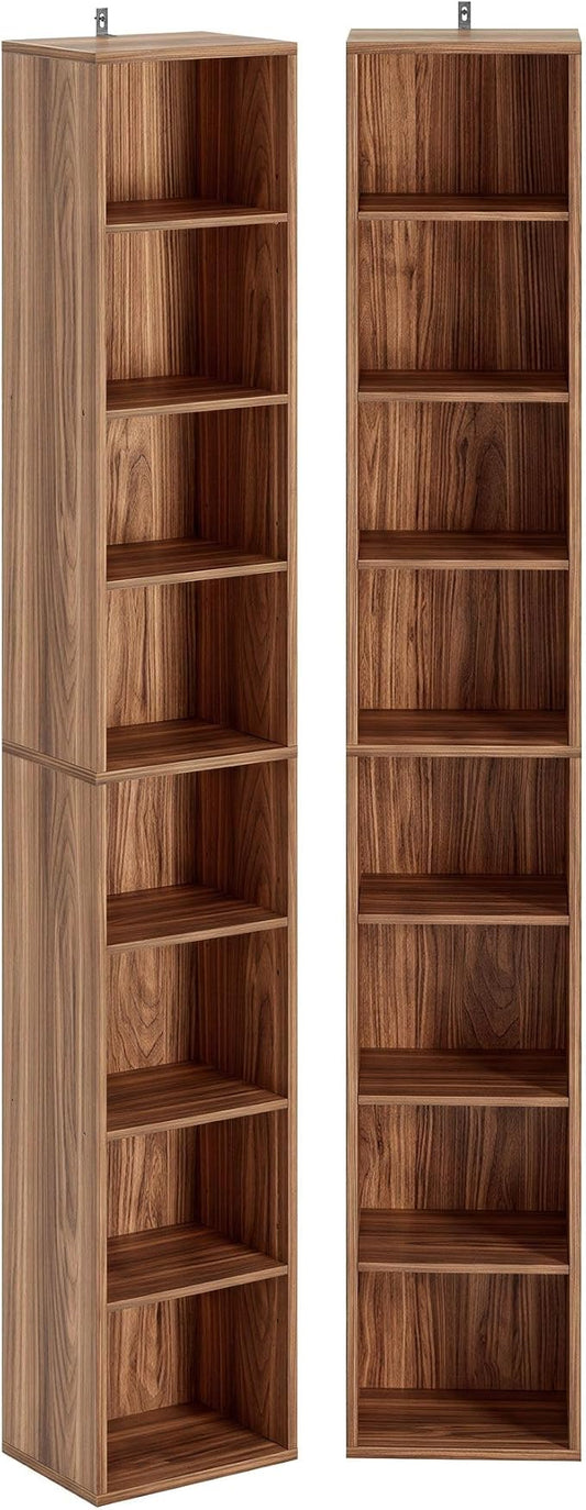 IRONCK Tall Narrow Bookshelf 8 Tiers 71in Set of 2, Compact Corner Bookcase, Easy to Match for Living Room, Office, Study, Bedroom