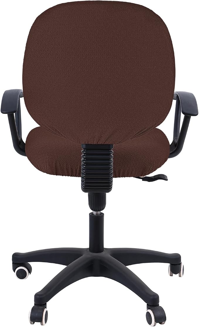 Smiry Stretch Jacquard Office Computer Chair Covers, Removable Washable Universal Desk Rotating Chair Slipcovers Protector, Seat + Backrest Cover, Light Chocolate