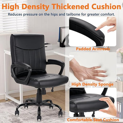 CLATINA Leather Office Executive Chair with Lumbar Support and Padded Armrestes, Swivel Rolling Ergonomic Mid Back Computer Task Desk Chair for Home, Conference, Waiting Room, Black, 4 Pack