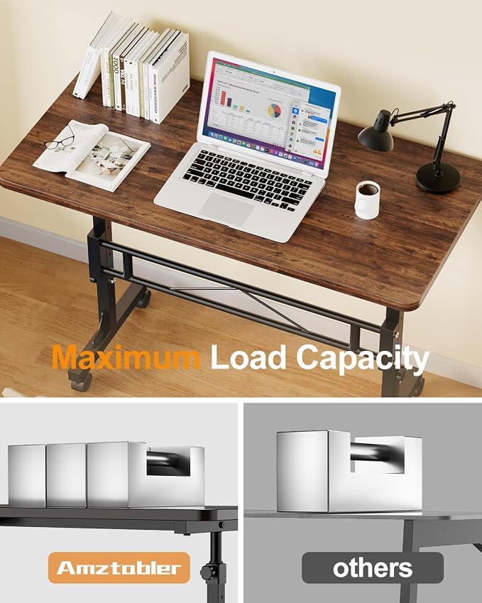 Amztabler Small Standing Desk Adjustable Height, Mobile Stand Up Desk with Wheels, 32 Inch Portable Rolling Desks Conference Room Tables for Walking Pad Treadmill Wood Rustic