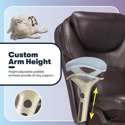 Serta Claremont Executive Office Chair with Back-In-Motion Technology, Ergonomic Mid-Back with Pivot Lumbar Support & Seat, Plush Cushion, Body Pillows, Adjustable Arms, Bonded Leather, Chestnut Brown