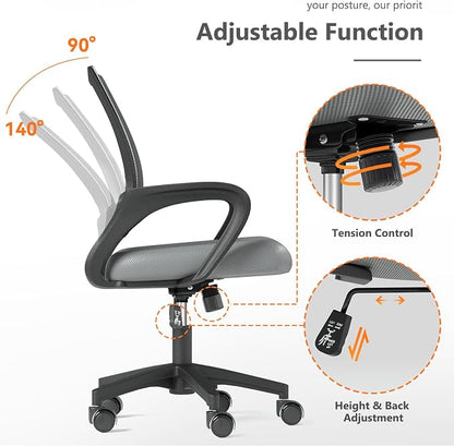 OS MOTOR Home Office Chair, Ergonomic Mid-Back Mesh Desk Chair with Lumbar Support, Adjustable Swivel Rolling Design, Comfy Armrest for Work, Study, Gaming, Vanity (Light Gray, Single Chair)