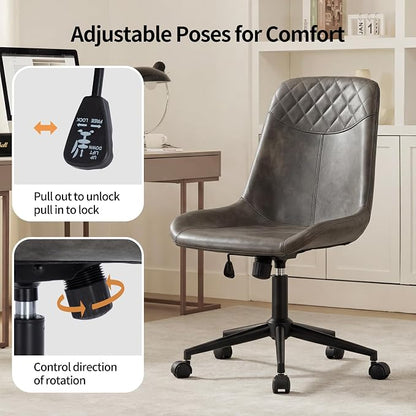 DUHOME Modern PU Leather Office Chair Desk Chair Swivel Computer Chair Grey