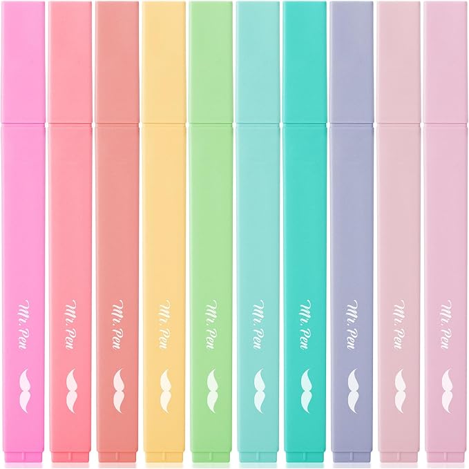 Mr. Pen- Aesthetic Highlighters No Bleed, 10 Pack, Pastel Colors | Chisel Tip, Cute Highlighters Assorted Colors for Journaling, Highlighting, Underlining, Fast Dry, Back to School Supplies