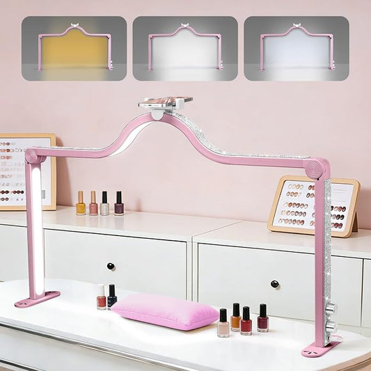 Arch Half Moon Light: Professional 34 inch 420 LED Beads - Nail Lamp for Desk Adjustable Brightness 3 Color Temperature - Foldable Nail Tech Light for Manicure Crafting (Rose)